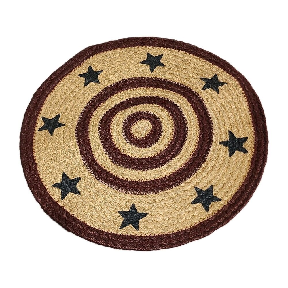 Americana Patriotic Star Jute Mat Braided Placemat 14"